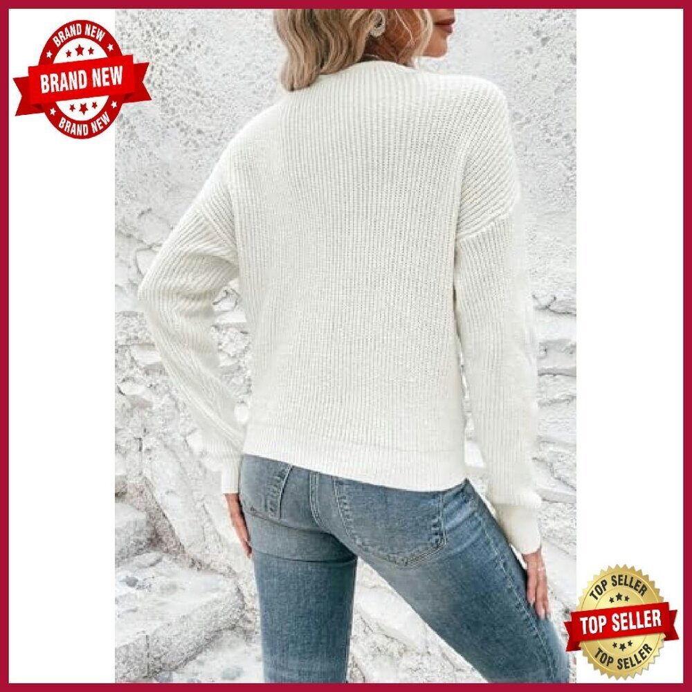 Cropped V-Neck Knit Sweater Long Sleeve Pullover Casual Tops - Picture 6 of 8